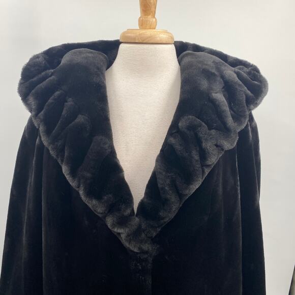 Vintage Y2k Gallery Faux Fur Coat Hooded Hook Front Pockets Black Plus Womens 3X - Picture 8 of 13